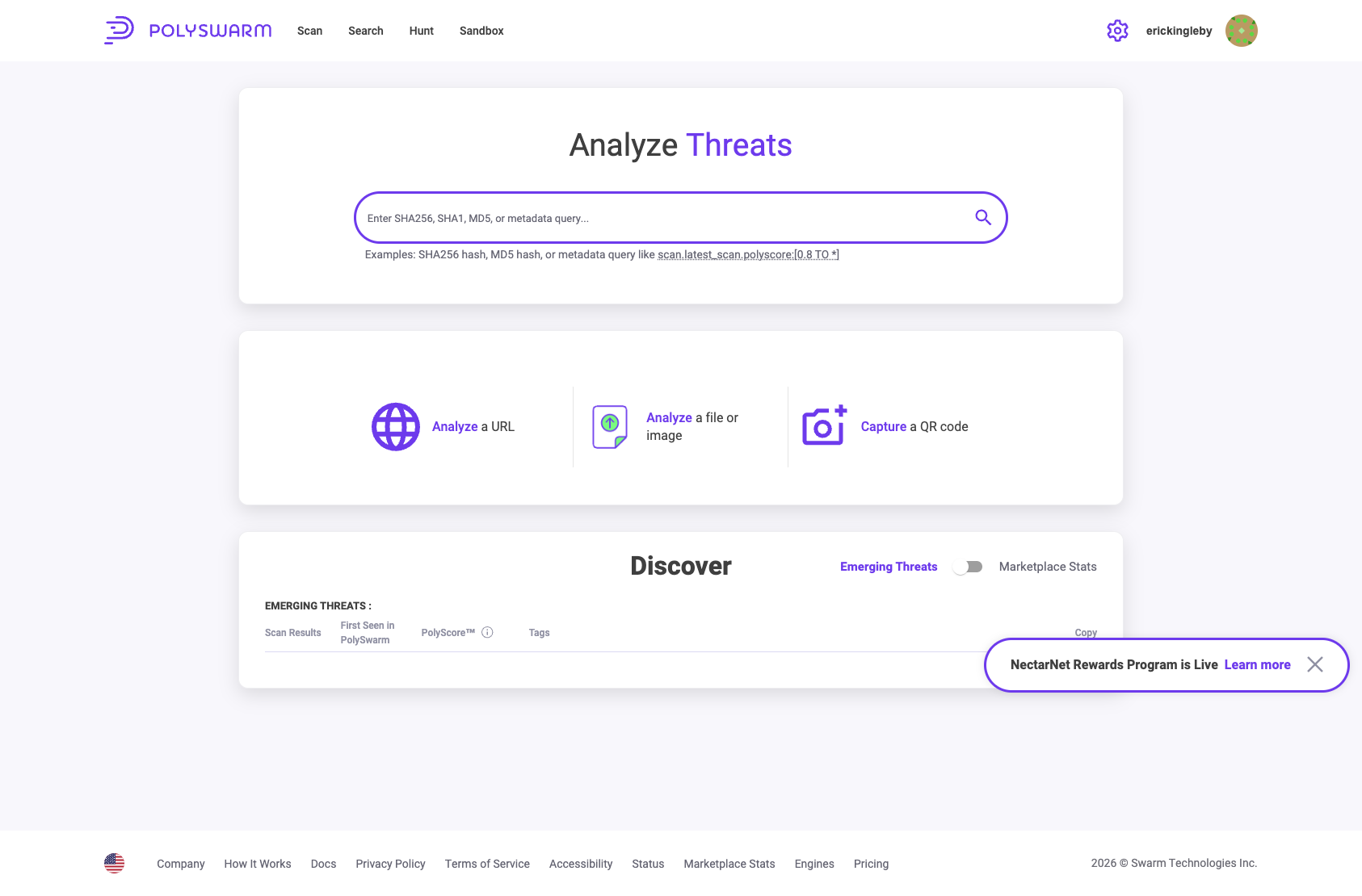 The PolySwarm analysis interface for files and URLs